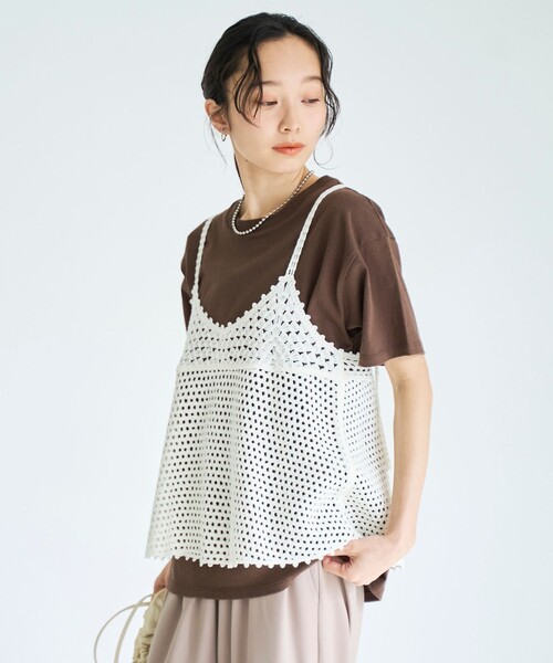 coen(コーエン)の「【セットアイテム】クロシェキャミセットT(Tシャツ/カットソー・レディース・オフホワイト/ライトグレー/ブラウン/ダークグレー・M/L)」の17枚目の写真