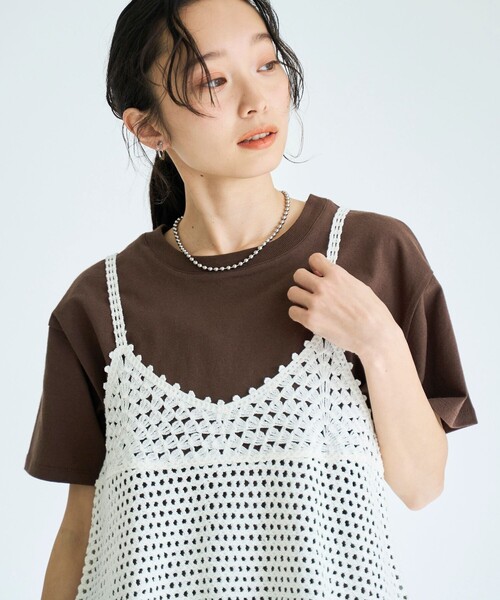 coen(コーエン)の「【セットアイテム】クロシェキャミセットT(Tシャツ/カットソー・レディース・オフホワイト/ライトグレー/ブラウン/ダークグレー・M/L)」の15枚目の写真