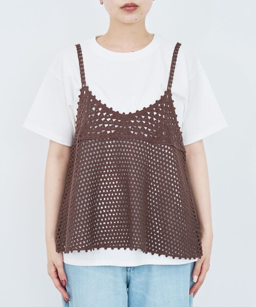 coen(コーエン)の「【セットアイテム】クロシェキャミセットT(Tシャツ/カットソー・レディース・オフホワイト/ライトグレー/ブラウン/ダークグレー・M/L)」の12枚目の写真