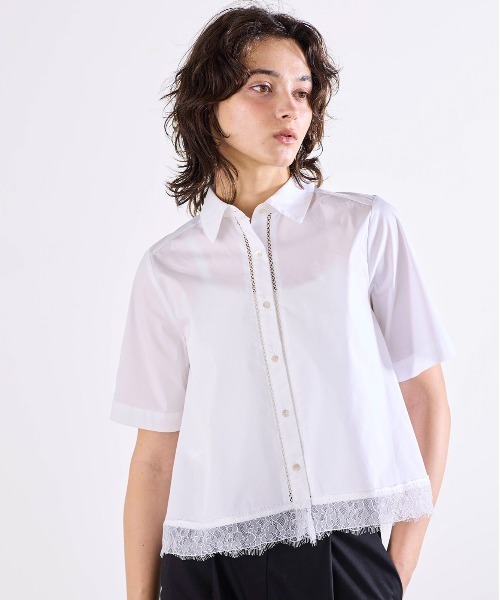 ⭐️値下げしました⭐️ IENA マリリンムーン ワイドカラーブラウス◆ hem lace flare shirt（シャツ/ブラウス）｜Marilyn Moon（マリリン
