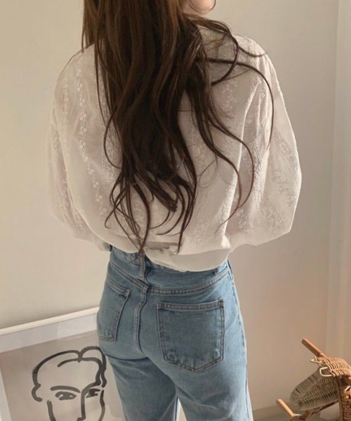 SallyLunn（サリーラン）の「レース切替 スタンドフリルブラウス（シャツ/ブラウス・レディース・ホワイト・SMALL/MEDIUM/LARGE）」の5枚目の写真