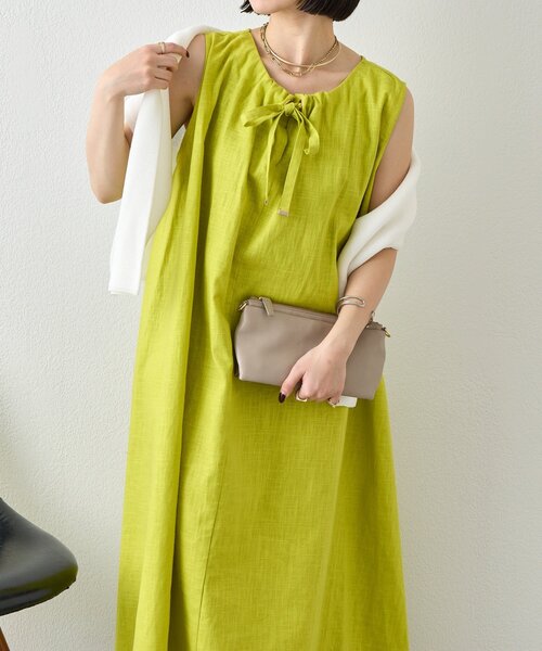 Jena espace merveilleux(ジェナ エスパスメルヴェイユ)の「2WAYリネンリボンワンピ(ワンピース・レディース・レッド/ベージュ/イエロー/チャコールグレー・FREE)」の4枚目の写真