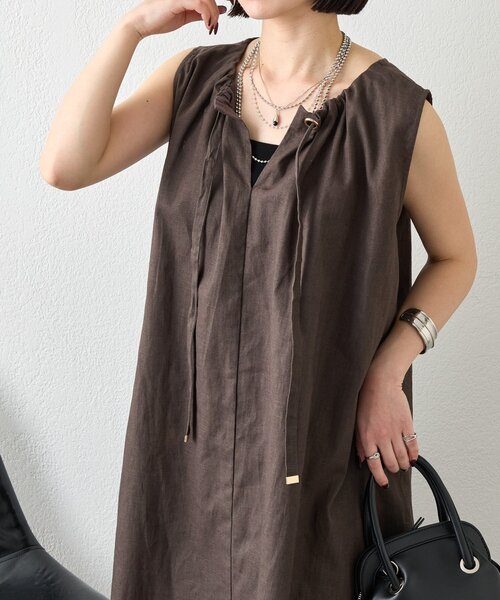 Jena espace merveilleux(ジェナ エスパスメルヴェイユ)の「2WAYリネンリボンワンピ(ワンピース・レディース・レッド/ベージュ/イエロー/チャコールグレー・FREE)」の5枚目の写真