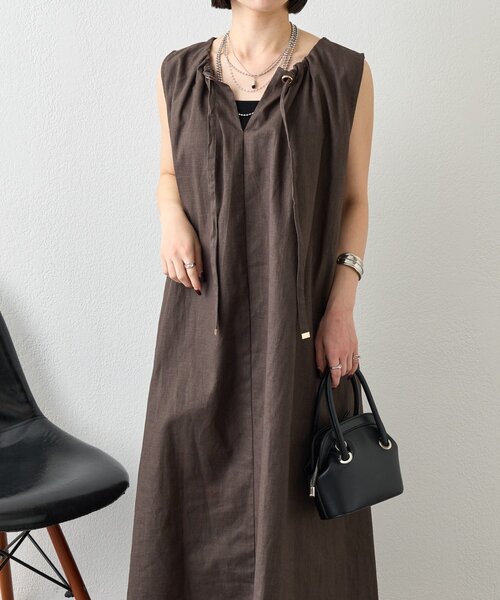 Jena espace merveilleux(ジェナ エスパスメルヴェイユ)の「2WAYリネンリボンワンピ(ワンピース・レディース・レッド/ベージュ/イエロー/チャコールグレー・FREE)」の10枚目の写真