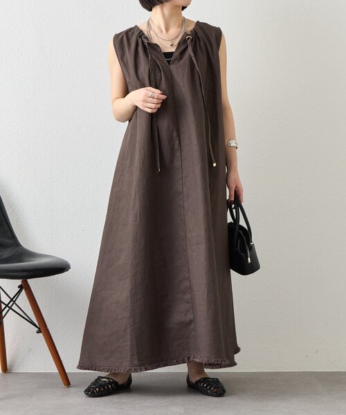 Jena espace merveilleux(ジェナ エスパスメルヴェイユ)の「2WAYリネンリボンワンピ(ワンピース・レディース・レッド/ベージュ/イエロー/チャコールグレー・FREE)」の14枚目の写真