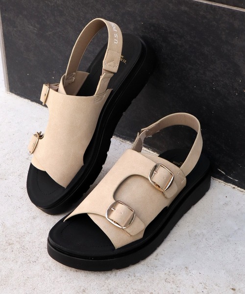 U.S. POLO ASSN.(ユーエスポロアッスン)の「【U.S. POLO ASSN./ユーエスポロアッスン】ダブルベルト プラットフォーム コンフォートサンダル(サンダル・レディース・ダークブラウン/ブラック/ベージュ・L/S/M)」の3枚目の写真