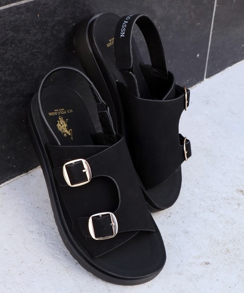 U.S. POLO ASSN.(ユーエスポロアッスン)の「【U.S. POLO ASSN./ユーエスポロアッスン】ダブルベルト プラットフォーム コンフォートサンダル(サンダル・レディース・ダークブラウン/ブラック/ベージュ・L/S/M)」の1枚目の写真