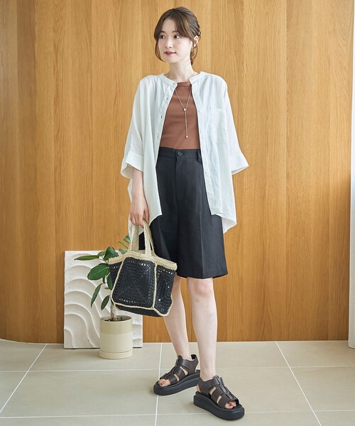 coen(コーエン)の「【接触冷感】リネンレーヨンショートパンツ(インフルエンサー紹介アイテム)(その他パンツ・レディース・ブラック/その他1・L/M)」の3枚目の写真
