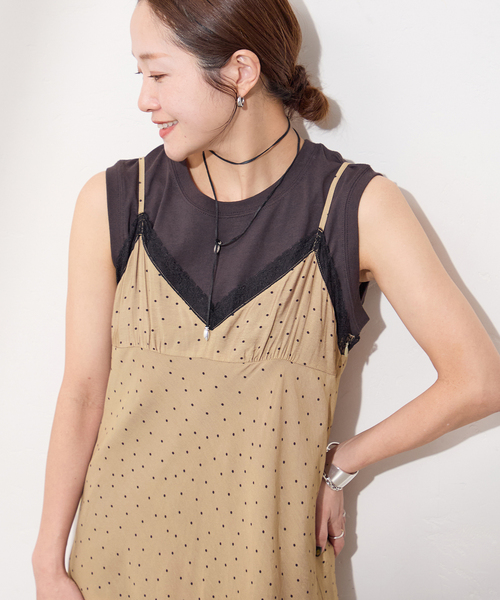 JOURNAL STANDARD（ジャーナルスタンダード）の「ドットプリントキャミワンピース（ワンピース・レディース・ベージュ/ブラック・FREE）」の18枚目の写真
