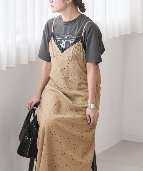 JOURNAL STANDARD（ジャーナルスタンダード）の「ドットプリントキャミワンピース（ワンピース・レディース・ベージュ/ブラック・FREE）」の12枚目の写真