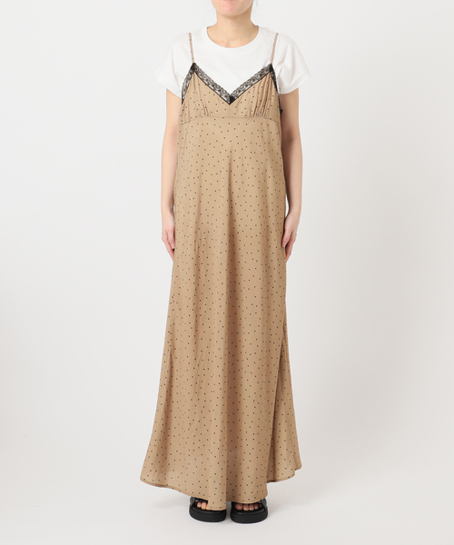 JOURNAL STANDARD（ジャーナルスタンダード）の「ドットプリントキャミワンピース（ワンピース・レディース・ベージュ/ブラック・FREE）」の3枚目の写真