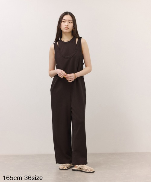 ADAM ET ROPE'（アダムエロペ）の「【サステナブル】Wフェイスジャージーセットロンパース（つなぎ/オールインワン・レディース・ダークブラウン/ブラック・38/36）」の7枚目の写真