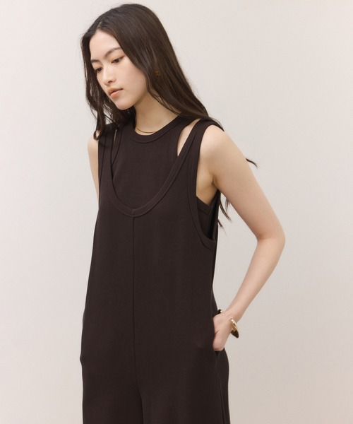 ADAM ET ROPE'（アダムエロペ）の「【サステナブル】Wフェイスジャージーセットロンパース（つなぎ/オールインワン・レディース・ダークブラウン/ブラック・38/36）」の13枚目の写真