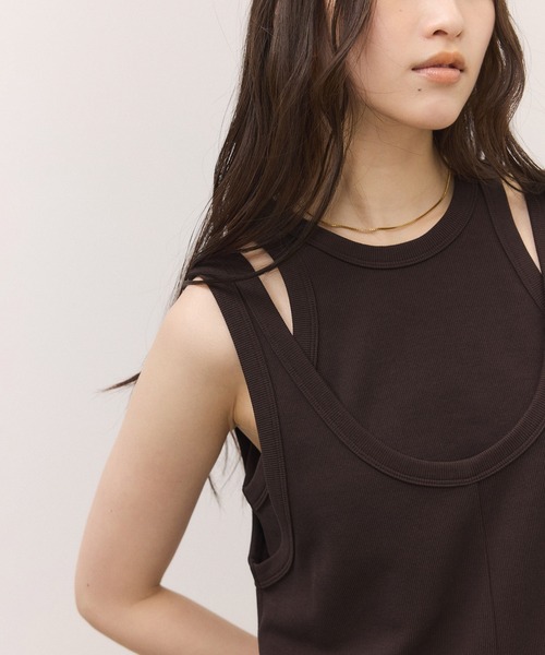 ADAM ET ROPE'（アダムエロペ）の「【サステナブル】Wフェイスジャージーセットロンパース（つなぎ/オールインワン・レディース・ダークブラウン/ブラック・38/36）」の14枚目の写真