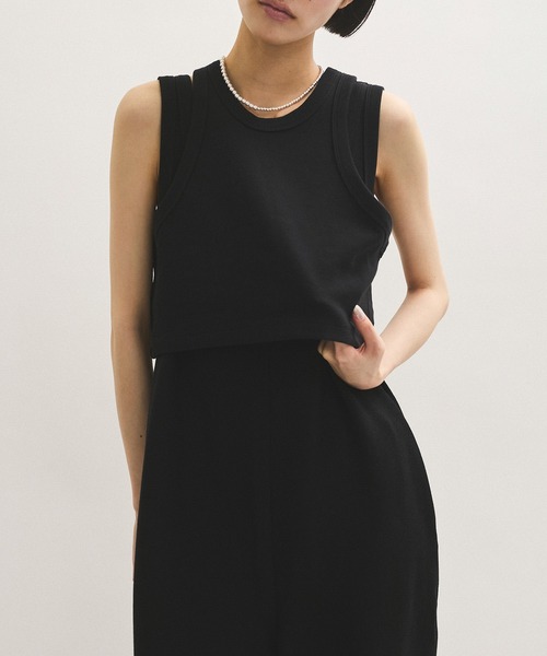 ADAM ET ROPE'（アダムエロペ）の「【サステナブル】Wフェイスジャージーセットロンパース（つなぎ/オールインワン・レディース・ダークブラウン/ブラック・38/36）」の15枚目の写真