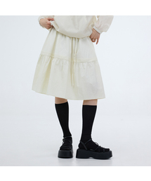 PINTUCK FLARE MID LENGTH SKIRT-4COLOR