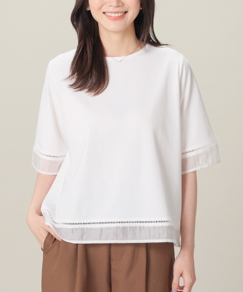 GLACIER lusso(グラシアルッソ)の「【美冷・接触冷感・UVカット】シアー切替トップス(Tシャツ/カットソー・レディース・アイボリー/ブラック/ブルー/マスタード・L/LL/M/S)」の2枚目の写真