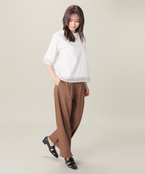 GLACIER lusso(グラシアルッソ)の「【美冷・接触冷感・UVカット】シアー切替トップス(Tシャツ/カットソー・レディース・アイボリー/ブラック/ブルー/マスタード・L/LL/M/S)」の10枚目の写真