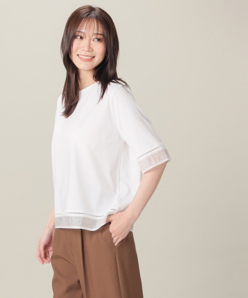 GLACIER lusso(グラシアルッソ)の「【美冷・接触冷感・UVカット】シアー切替トップス(Tシャツ/カットソー・レディース・アイボリー/ブラック/ブルー/マスタード・L/LL/M/S)」の9枚目の写真
