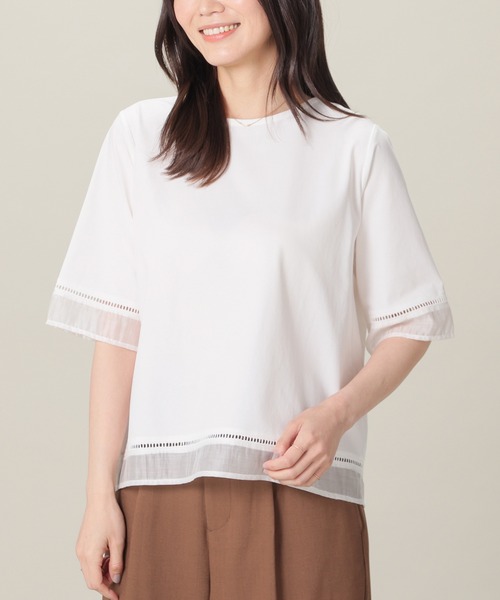 GLACIER lusso(グラシアルッソ)の「【美冷・接触冷感・UVカット】シアー切替トップス(Tシャツ/カットソー・レディース・アイボリー/ブラック/ブルー/マスタード・L/LL/M/S)」の8枚目の写真