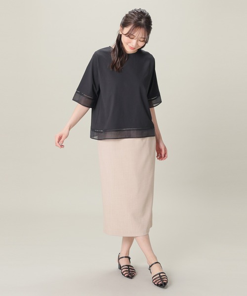 GLACIER lusso(グラシアルッソ)の「【美冷・接触冷感・UVカット】シアー切替トップス(Tシャツ/カットソー・レディース・アイボリー/ブラック/ブルー/マスタード・L/LL/M/S)」の7枚目の写真