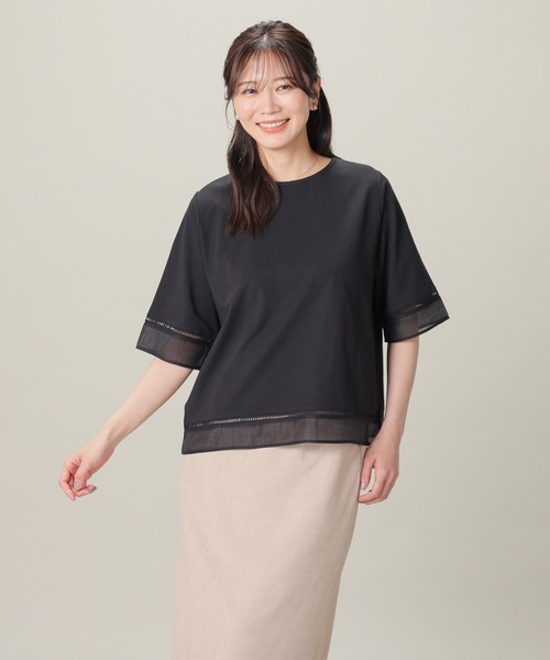 GLACIER lusso(グラシアルッソ)の「【美冷・接触冷感・UVカット】シアー切替トップス(Tシャツ/カットソー・レディース・アイボリー/ブラック/ブルー/マスタード・L/LL/M/S)」の6枚目の写真