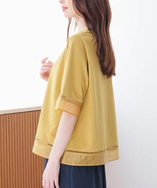 GLACIER lusso(グラシアルッソ)の「【美冷・接触冷感・UVカット】シアー切替トップス(Tシャツ/カットソー・レディース・アイボリー/ブラック/ブルー/マスタード・L/LL/M/S)」の14枚目の写真