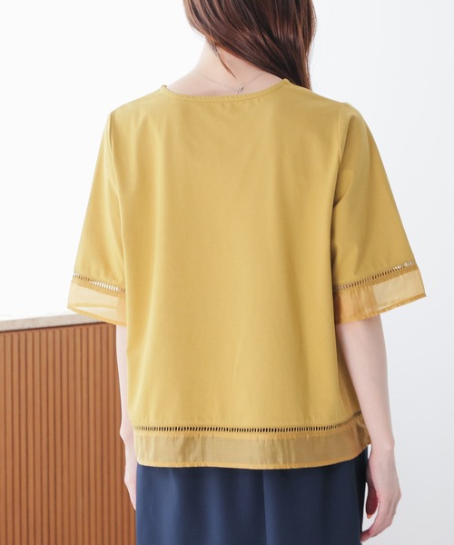 GLACIER lusso(グラシアルッソ)の「【美冷・接触冷感・UVカット】シアー切替トップス(Tシャツ/カットソー・レディース・アイボリー/ブラック/ブルー/マスタード・L/LL/M/S)」の13枚目の写真