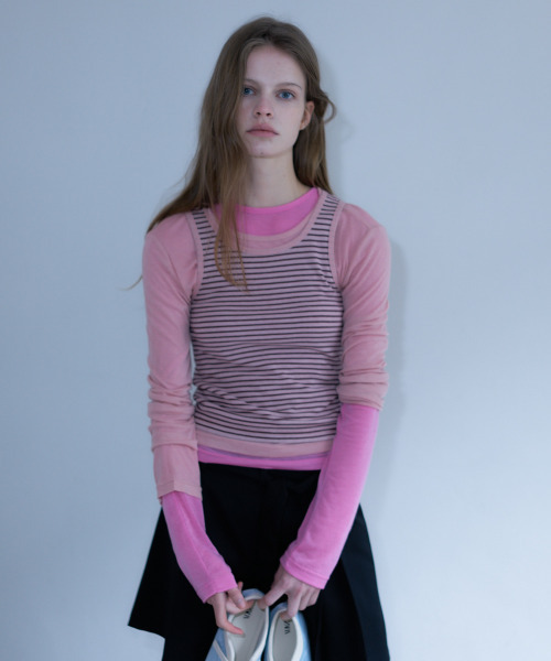 LARTIGENT(ラーティゼン)の「L23 STRIPE LAYERED SET(PINK)(Tシャツ/カットソー・レディース・その他・FREE)」の3枚目の写真