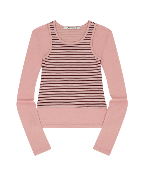 LARTIGENT(ラーティゼン)の「L23 STRIPE LAYERED SET(PINK)(Tシャツ/カットソー・レディース・その他・FREE)」の2枚目の写真