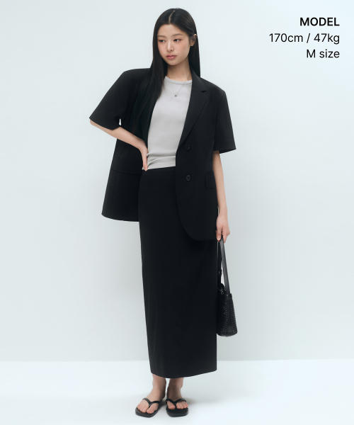 MUSINSA STANDARD WOMAN（ムシンサスタンダードウーマン）の「ウィメンズスリックベルト付き半袖ブレザー[ブラック]（テーラードジャケット・レディース・その他・SMALL/MEDIUM/LARGE/X-SMALL）」の6枚目の写真