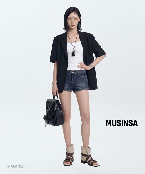 MUSINSA STANDARD WOMAN（ムシンサスタンダードウーマン）の「ウィメンズスリックベルト付き半袖ブレザー[ブラック]（テーラードジャケット・レディース・その他・SMALL/MEDIUM/LARGE/X-SMALL）」の5枚目の写真