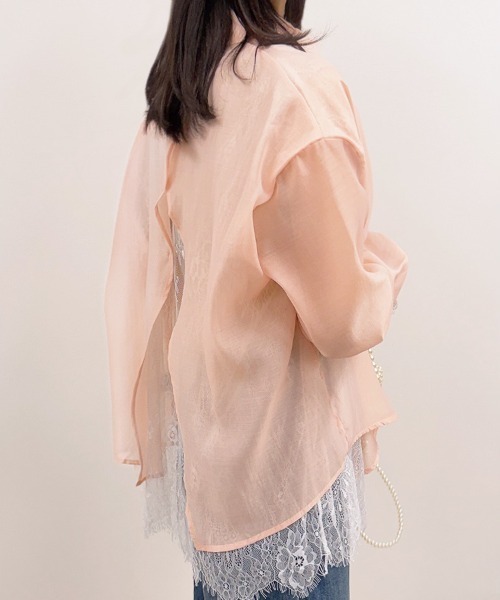CLOTHY（クロシィ）の「【トレンドのレースレイヤードアイテム♪】レースレイヤードシアーシャツ（シャツ/ブラウス・レディース・ピンク/ブラック/オフホワイト・FREE）」の15枚目の写真
