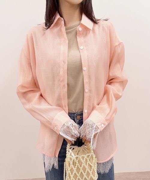 CLOTHY（クロシィ）の「【トレンドのレースレイヤードアイテム♪】レースレイヤードシアーシャツ（シャツ/ブラウス・レディース・ピンク/ブラック/オフホワイト・FREE）」の16枚目の写真