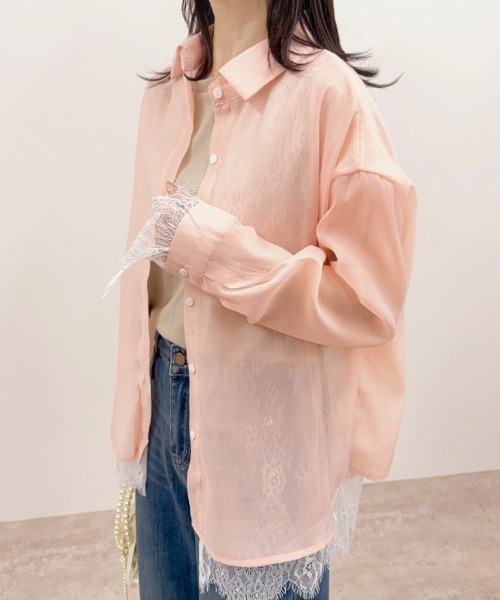 CLOTHY（クロシィ）の「【トレンドのレースレイヤードアイテム♪】レースレイヤードシアーシャツ（シャツ/ブラウス・レディース・ピンク/ブラック/オフホワイト・FREE）」の17枚目の写真