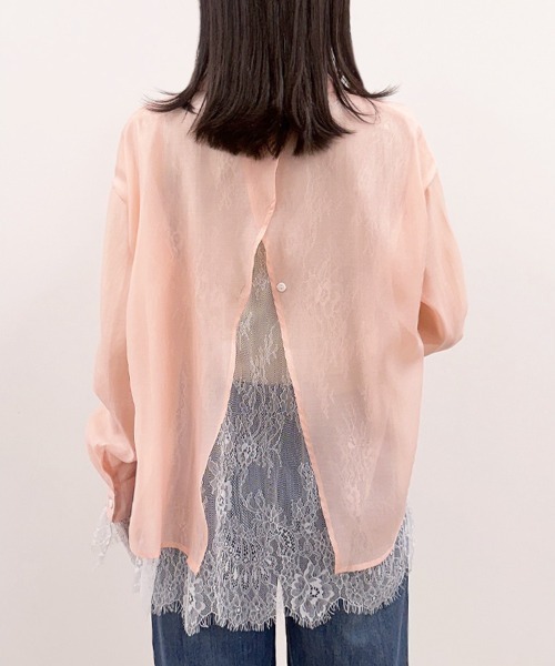 CLOTHY（クロシィ）の「【トレンドのレースレイヤードアイテム♪】レースレイヤードシアーシャツ（シャツ/ブラウス・レディース・ピンク/ブラック/オフホワイト・FREE）」の18枚目の写真