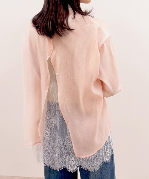 CLOTHY（クロシィ）の「【トレンドのレースレイヤードアイテム♪】レースレイヤードシアーシャツ（シャツ/ブラウス・レディース・ピンク/ブラック/オフホワイト・FREE）」の19枚目の写真