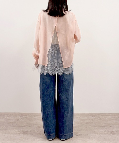 CLOTHY（クロシィ）の「【トレンドのレースレイヤードアイテム♪】レースレイヤードシアーシャツ（シャツ/ブラウス・レディース・ピンク/ブラック/オフホワイト・FREE）」の20枚目の写真