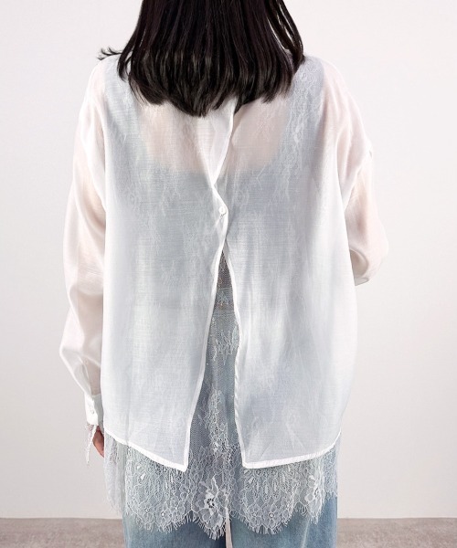 CLOTHY（クロシィ）の「【トレンドのレースレイヤードアイテム♪】レースレイヤードシアーシャツ（シャツ/ブラウス・レディース・ピンク/ブラック/オフホワイト・FREE）」の7枚目の写真