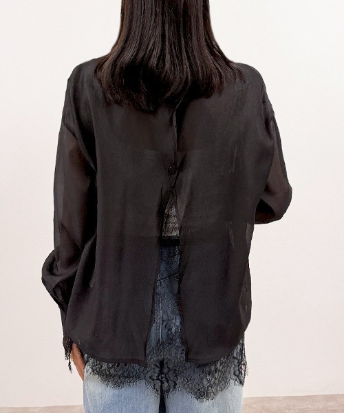 CLOTHY（クロシィ）の「【トレンドのレースレイヤードアイテム♪】レースレイヤードシアーシャツ（シャツ/ブラウス・レディース・ピンク/ブラック/オフホワイト・FREE）」の12枚目の写真