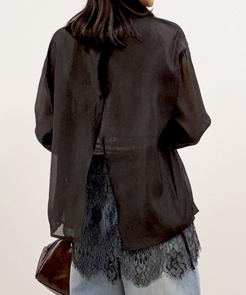 CLOTHY（クロシィ）の「【トレンドのレースレイヤードアイテム♪】レースレイヤードシアーシャツ（シャツ/ブラウス・レディース・ピンク/ブラック/オフホワイト・FREE）」の14枚目の写真