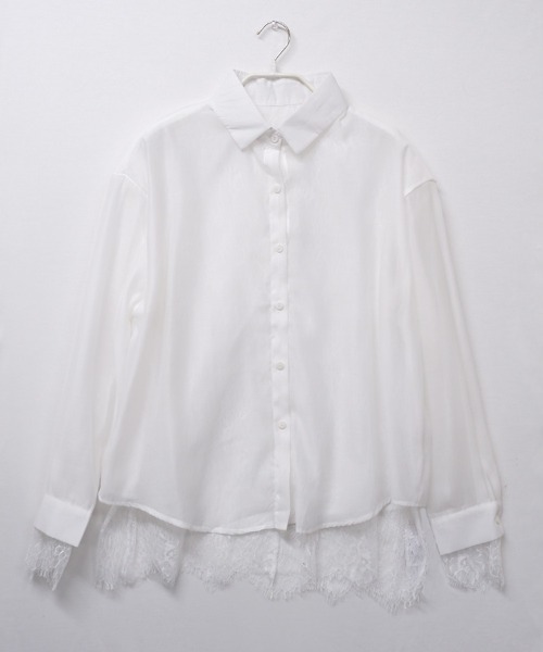 CLOTHY（クロシィ）の「【トレンドのレースレイヤードアイテム♪】レースレイヤードシアーシャツ（シャツ/ブラウス・レディース・ピンク/ブラック/オフホワイト・FREE）」の21枚目の写真