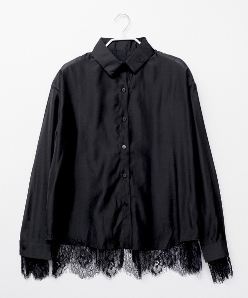 CLOTHY（クロシィ）の「【トレンドのレースレイヤードアイテム♪】レースレイヤードシアーシャツ（シャツ/ブラウス・レディース・ピンク/ブラック/オフホワイト・FREE）」の22枚目の写真