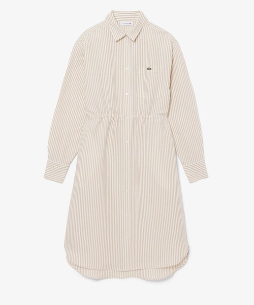 LACOSTE(ラコステ)の「リネン×リヨセルブレンド ウエストドロストシャーリング ストライプシャツドレス / シャツワンピース(シャツワンピース・レディース・ライトベージュ・38/36)」の7枚目の写真