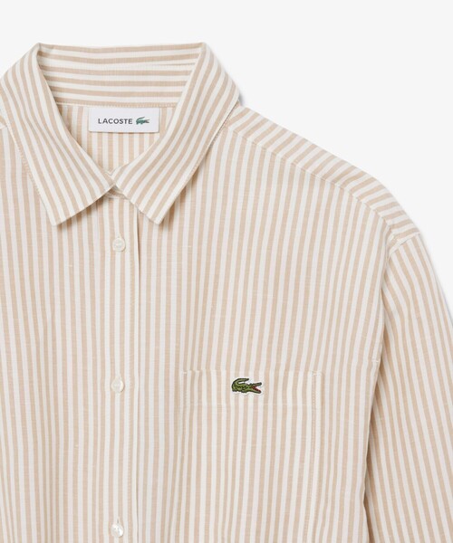 LACOSTE(ラコステ)の「リネン×リヨセルブレンド ウエストドロストシャーリング ストライプシャツドレス / シャツワンピース(シャツワンピース・レディース・ライトベージュ・38/36)」の8枚目の写真