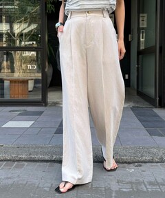 セール】【8/6値下げ】【手洗い可】リネン タブ付き ワイドパンツ