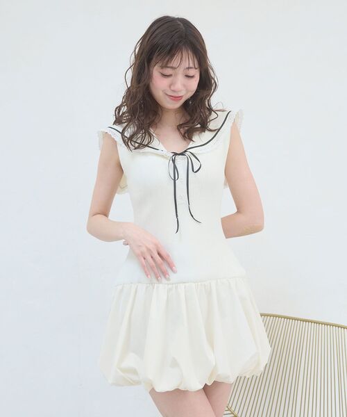 MAJESTIC LEGON(マジェスティックレゴン)の「セーラーカラーバルーンミニワンピース(ワンピース・レディース・ネイビー/アイボリー/グレー・MEDIUM)」の5枚目の写真