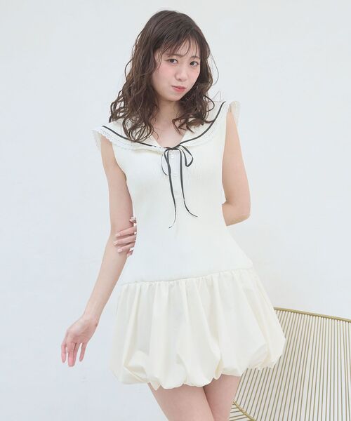 MAJESTIC LEGON(マジェスティックレゴン)の「セーラーカラーバルーンミニワンピース(ワンピース・レディース・ネイビー/アイボリー/グレー・MEDIUM)」の6枚目の写真