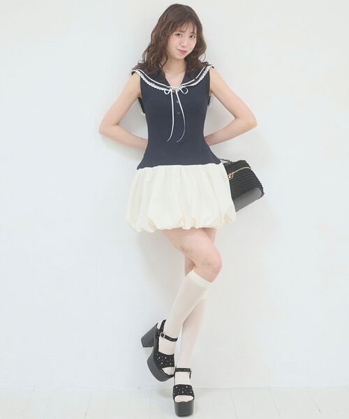 MAJESTIC LEGON(マジェスティックレゴン)の「セーラーカラーバルーンミニワンピース(ワンピース・レディース・ネイビー/アイボリー/グレー・MEDIUM)」の10枚目の写真