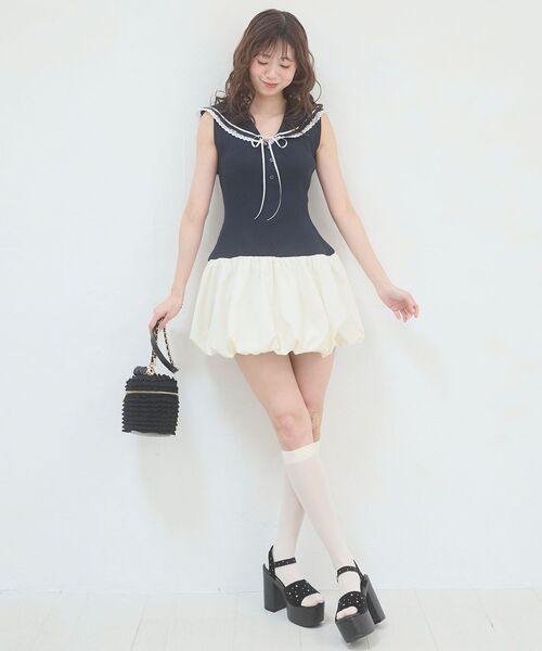 MAJESTIC LEGON(マジェスティックレゴン)の「セーラーカラーバルーンミニワンピース(ワンピース・レディース・ネイビー/アイボリー/グレー・MEDIUM)」の11枚目の写真